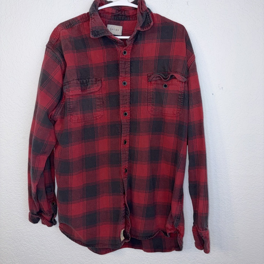 JACHS 100% Cotton Thick Flannel Country Western Workwear Button Down Shirt L
